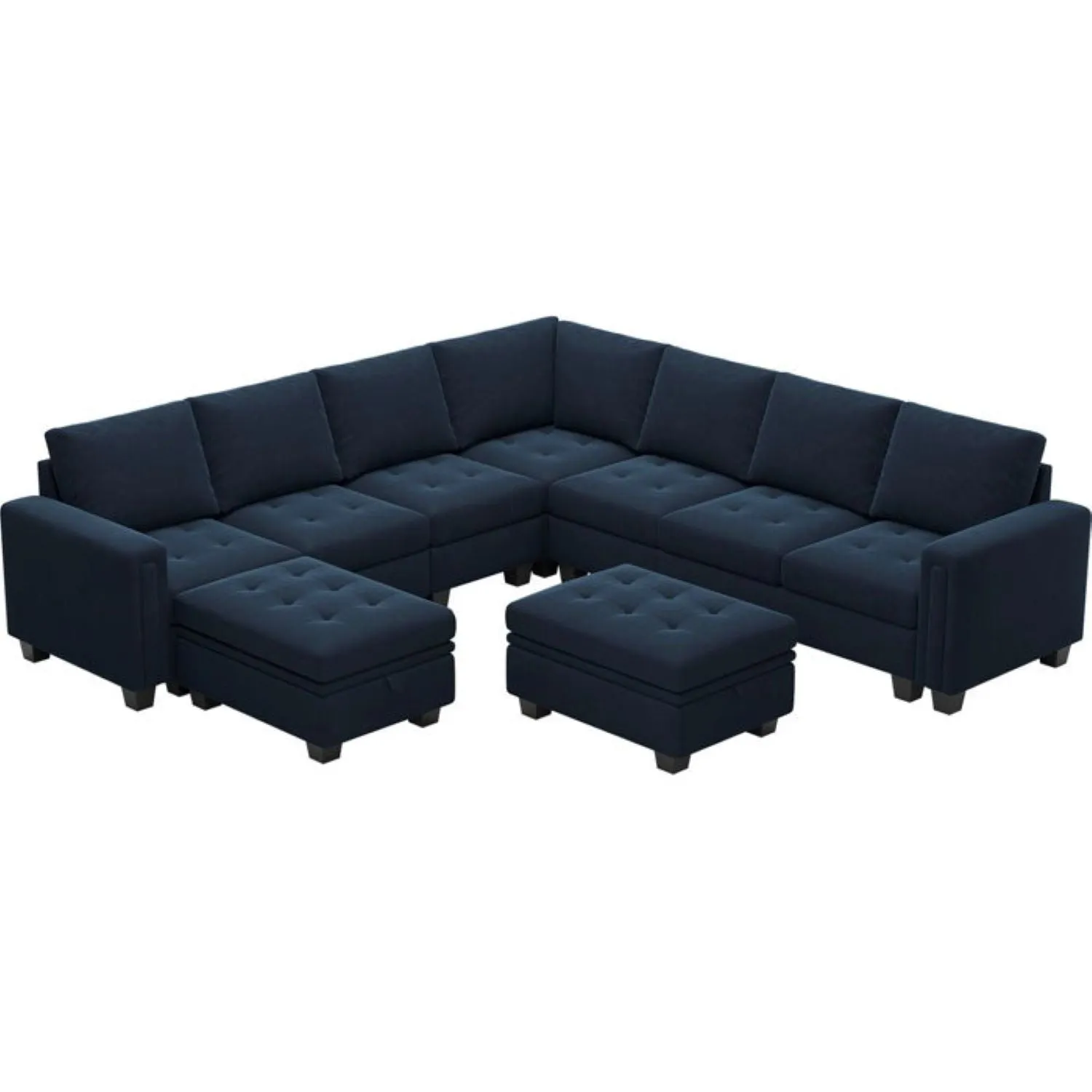 Moris 8 Seater Interchangeable Modular Corner Fabric Sofa with Storage Ottoman For Living Room | Bedroom | Office