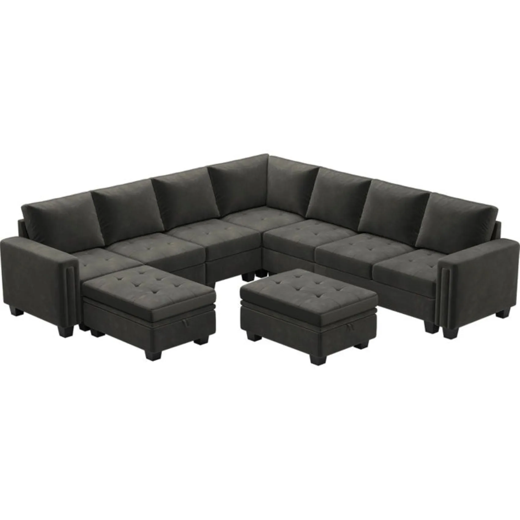 Moris 8 Seater Interchangeable Modular Corner Fabric Sofa with Storage Ottoman For Living Room | Bedroom | Office