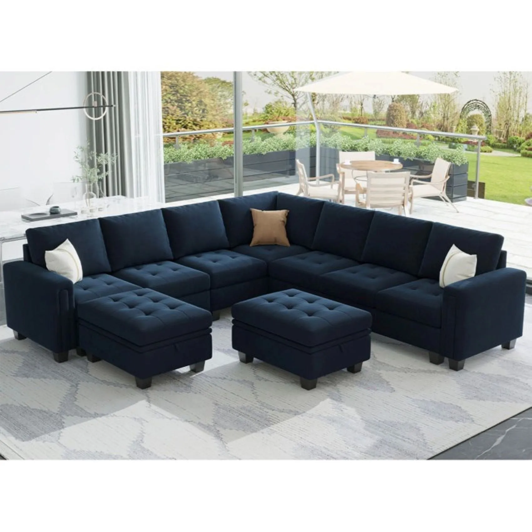 Moris 8 Seater Interchangeable Modular Corner Fabric Sofa with Storage Ottoman For Living Room | Bedroom | Office