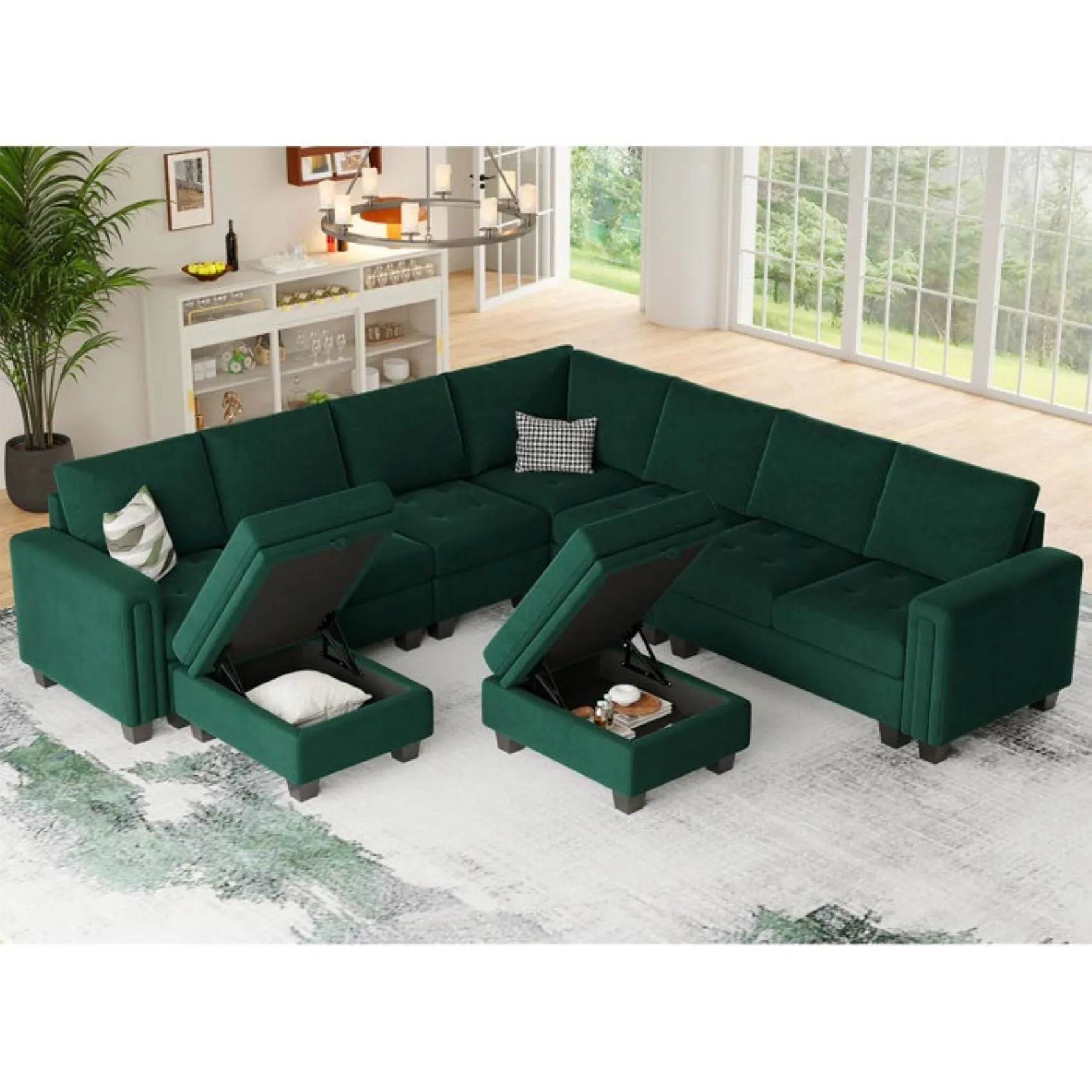 Moris 8 Seater Interchangeable Modular Corner Fabric Sofa with Storage Ottoman For Living Room | Bedroom | Office