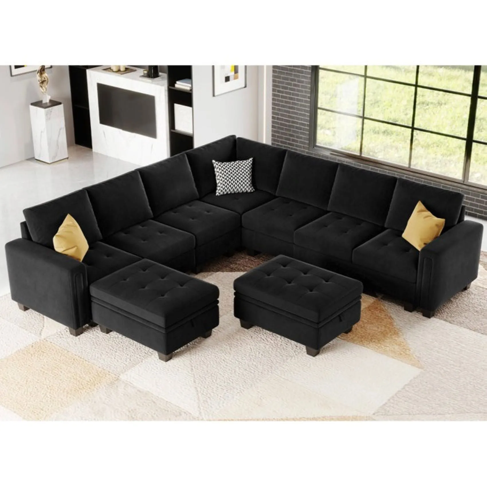 Moris 8 Seater Interchangeable Modular Corner Fabric Sofa with Storage Ottoman For Living Room | Bedroom | Office