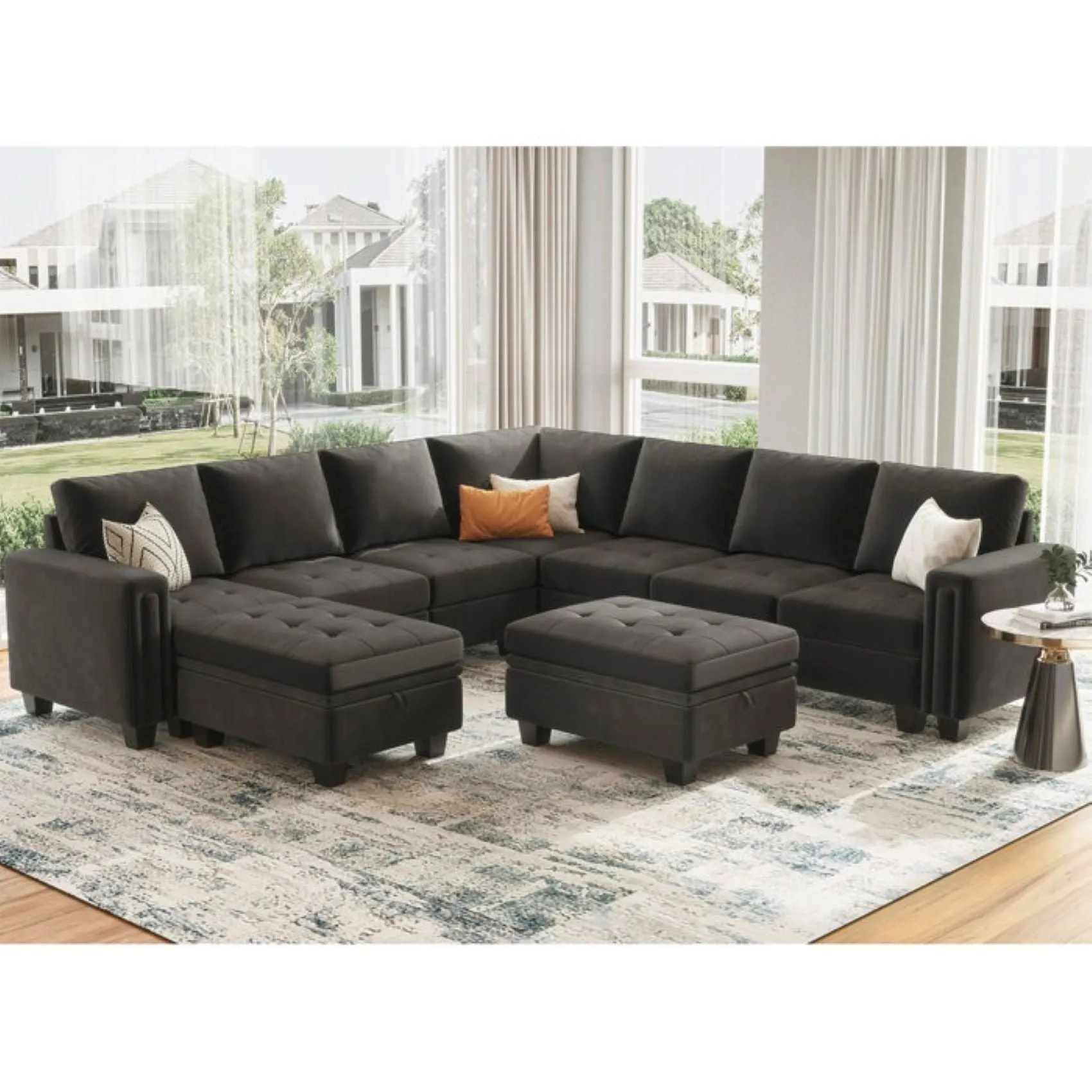 Moris 8 Seater Interchangeable Modular Corner Fabric Sofa with Storage Ottoman For Living Room | Bedroom | Office