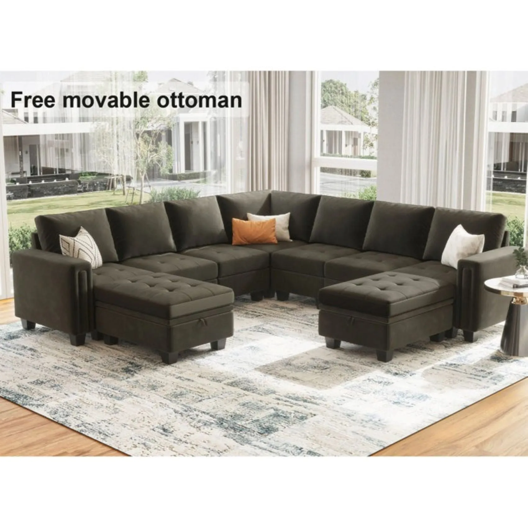 Moris 8 Seater Interchangeable Modular Corner Fabric Sofa with Storage Ottoman For Living Room | Bedroom | Office