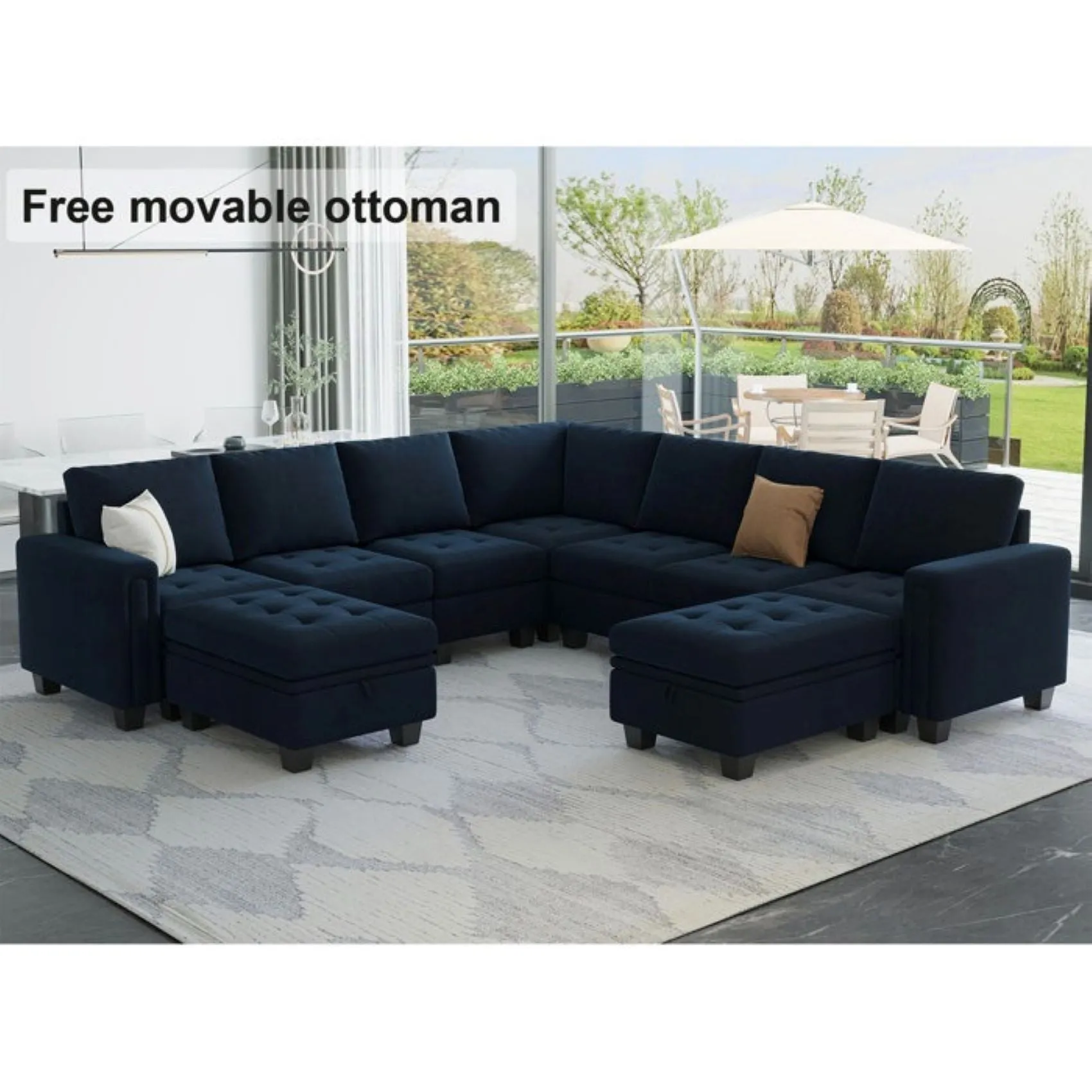 Moris 8 Seater Interchangeable Modular Corner Fabric Sofa with Storage Ottoman For Living Room | Bedroom | Office
