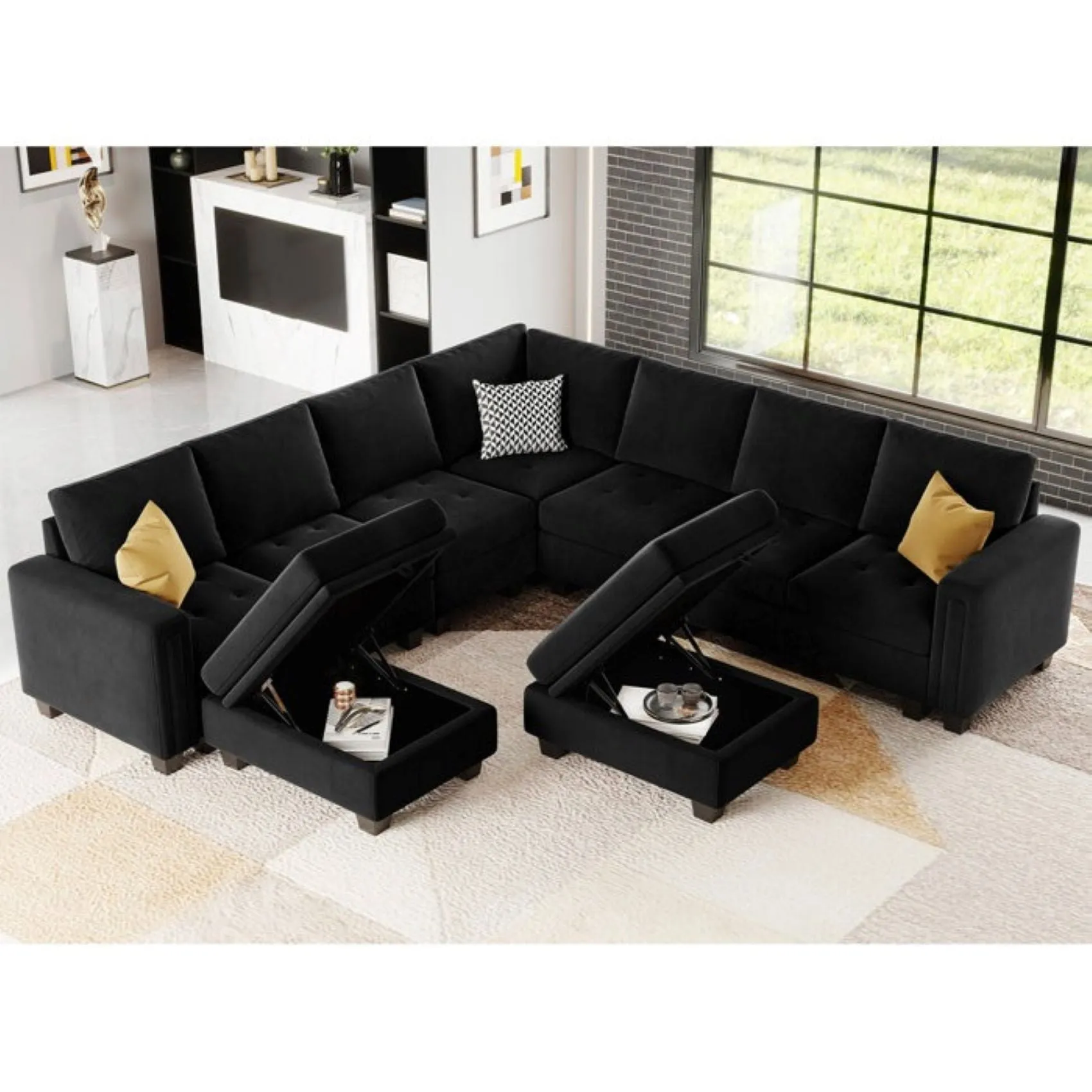 Moris 8 Seater Interchangeable Modular Corner Fabric Sofa with Storage Ottoman For Living Room | Bedroom | Office