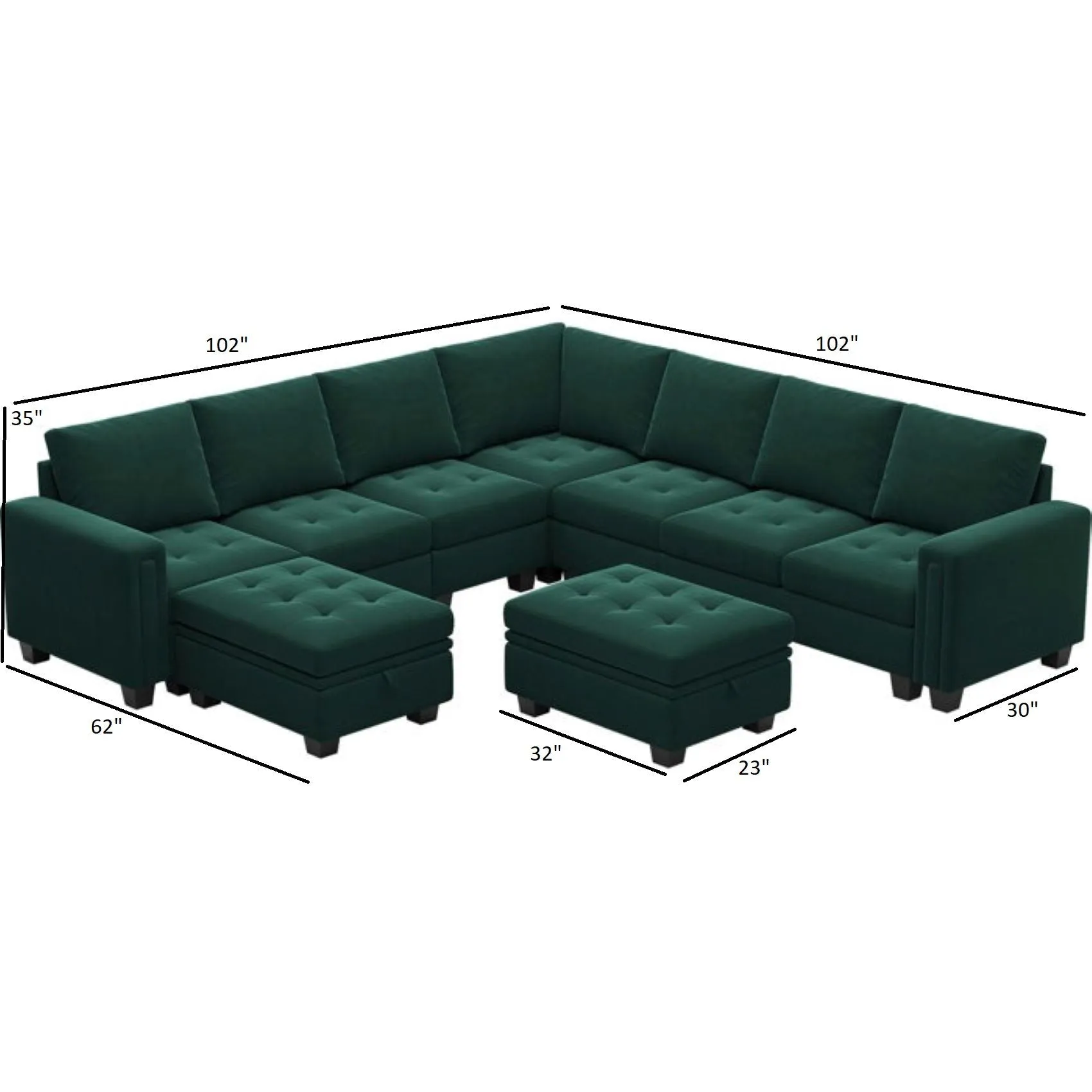 Moris 8 Seater Interchangeable Modular Corner Fabric Sofa with Storage Ottoman For Living Room | Bedroom | Office