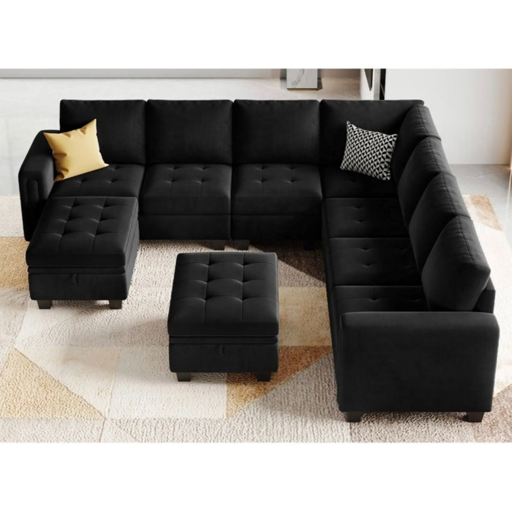 Moris 8 Seater Interchangeable Modular Corner Fabric Sofa with Storage Ottoman For Living Room | Bedroom | Office