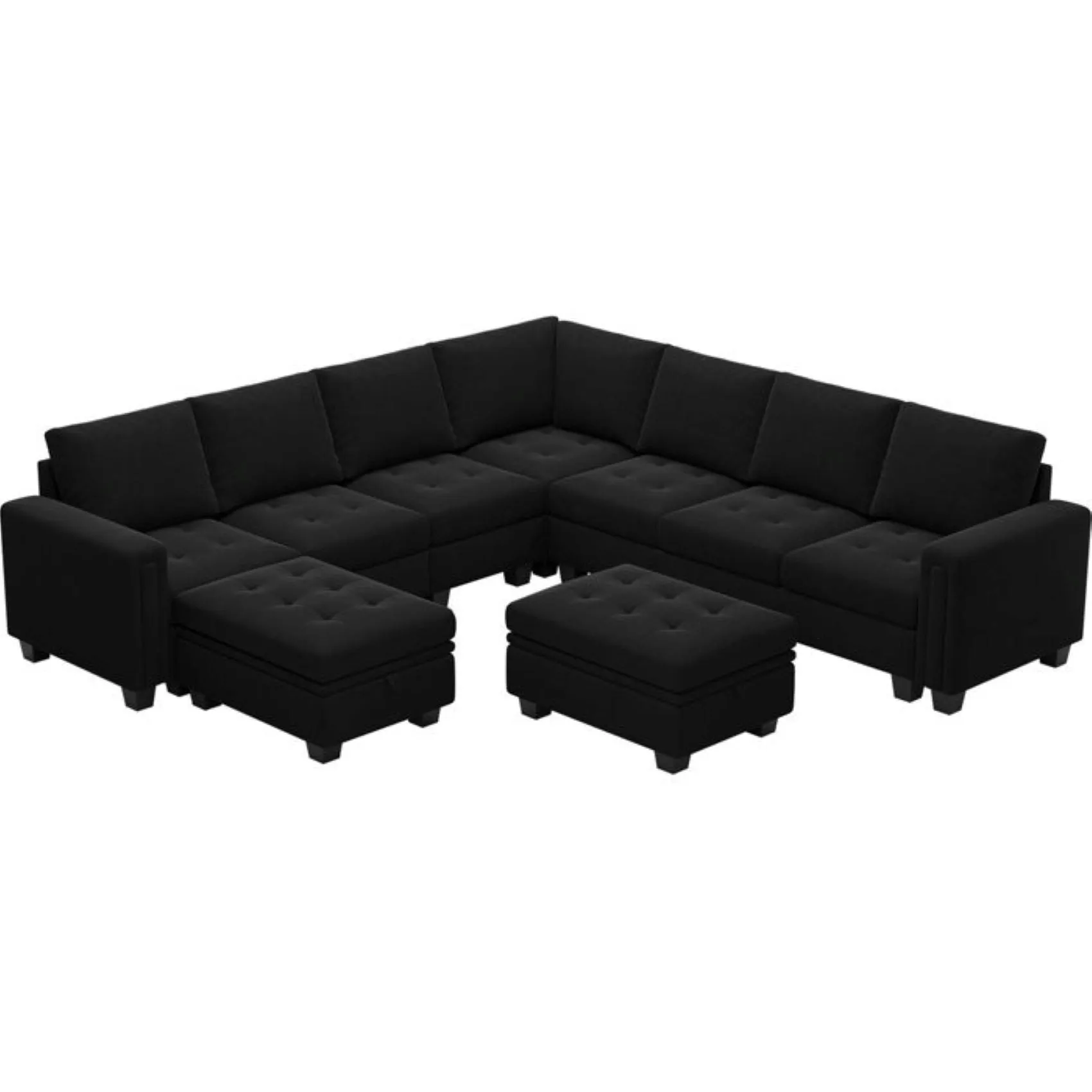 Moris 8 Seater Interchangeable Modular Corner Fabric Sofa with Storage Ottoman For Living Room | Bedroom | Office