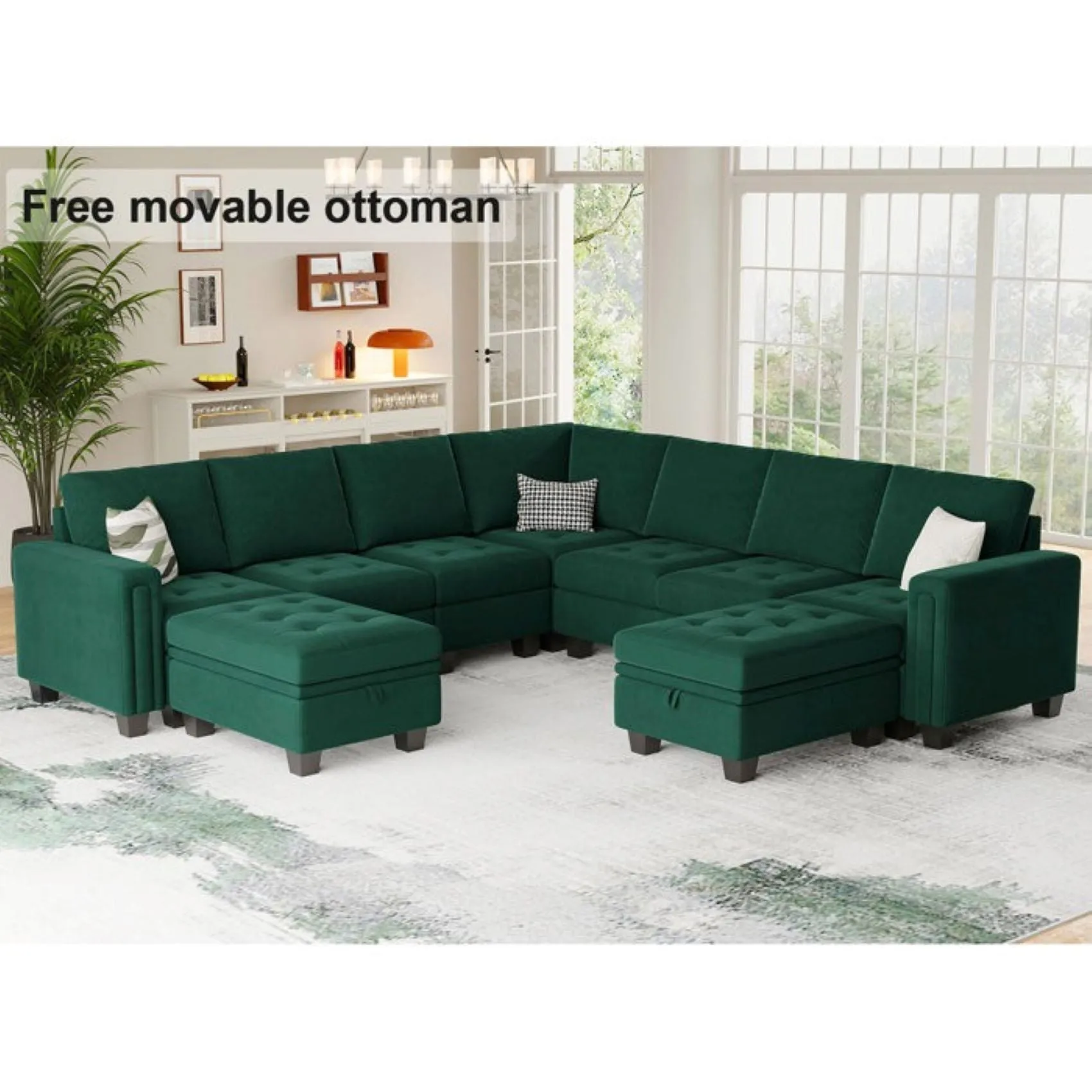 Moris 8 Seater Interchangeable Modular Corner Fabric Sofa with Storage Ottoman For Living Room | Bedroom | Office