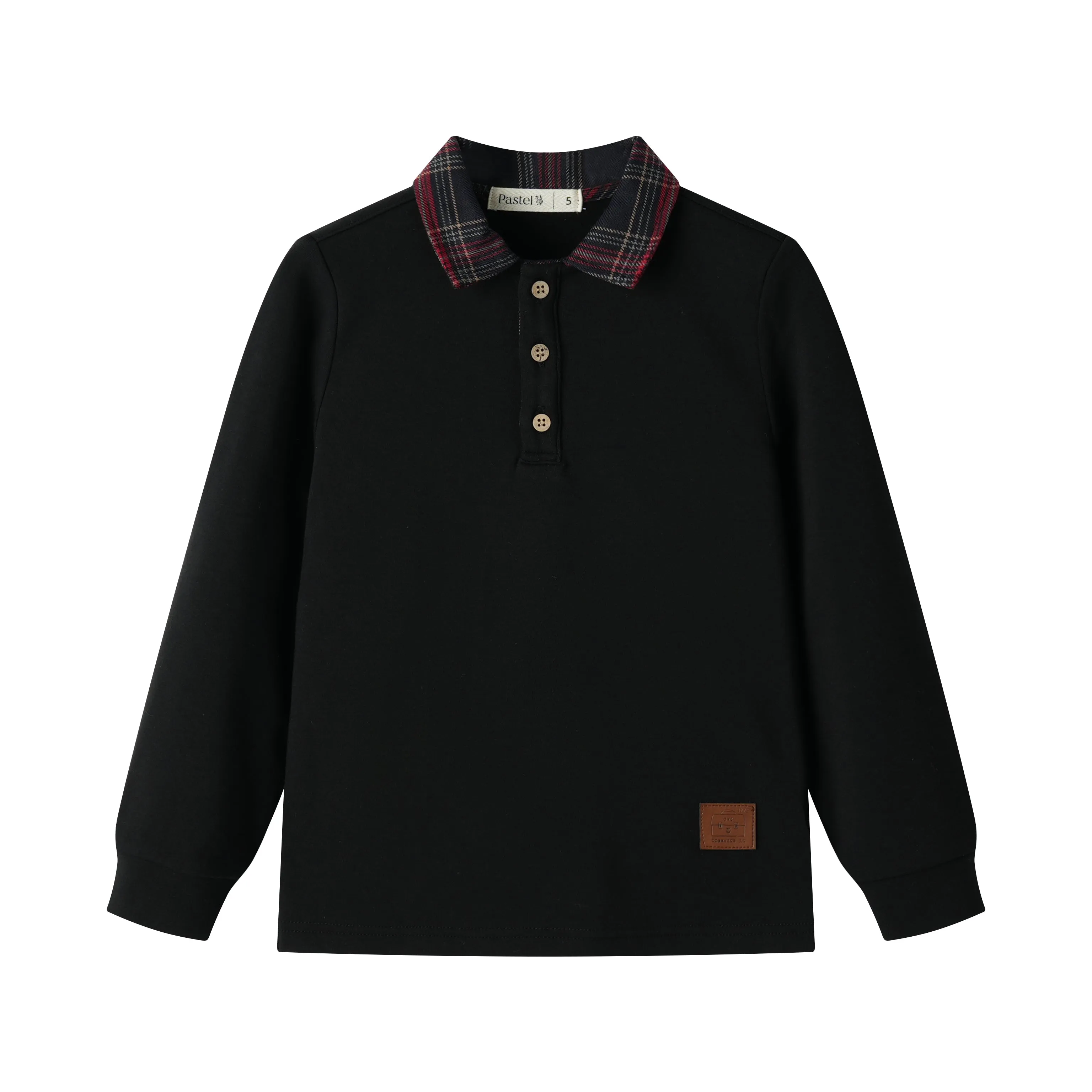 PLAID COLLAR POLO SWEATSHIRT-BLACK