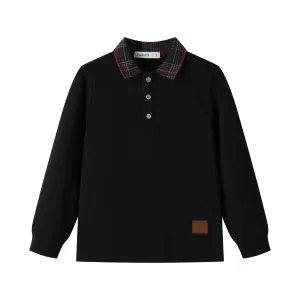 PLAID COLLAR POLO SWEATSHIRT-BLACK