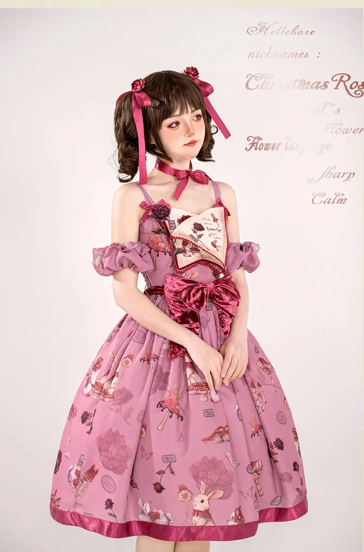 Pre-order Sweet Lolita Dress Printed Casual Party Dress w. Detachable Sleeves ~ Hare Mallow