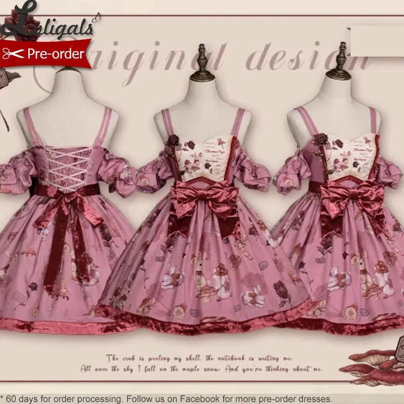 Pre-order Sweet Lolita Dress Printed Casual Party Dress w. Detachable Sleeves ~ Hare Mallow