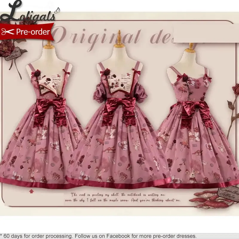Pre-order Sweet Lolita Dress Printed Casual Party Dress w. Detachable Sleeves ~ Hare Mallow