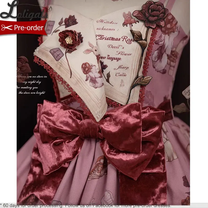 Pre-order Sweet Lolita Dress Printed Casual Party Dress w. Detachable Sleeves ~ Hare Mallow