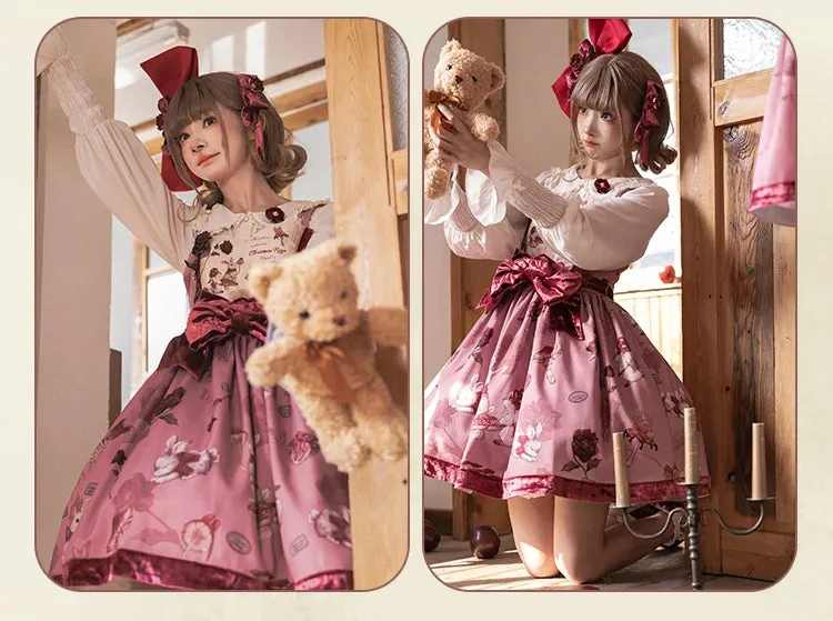 Pre-order Sweet Lolita Dress Printed Casual Party Dress w. Detachable Sleeves ~ Hare Mallow