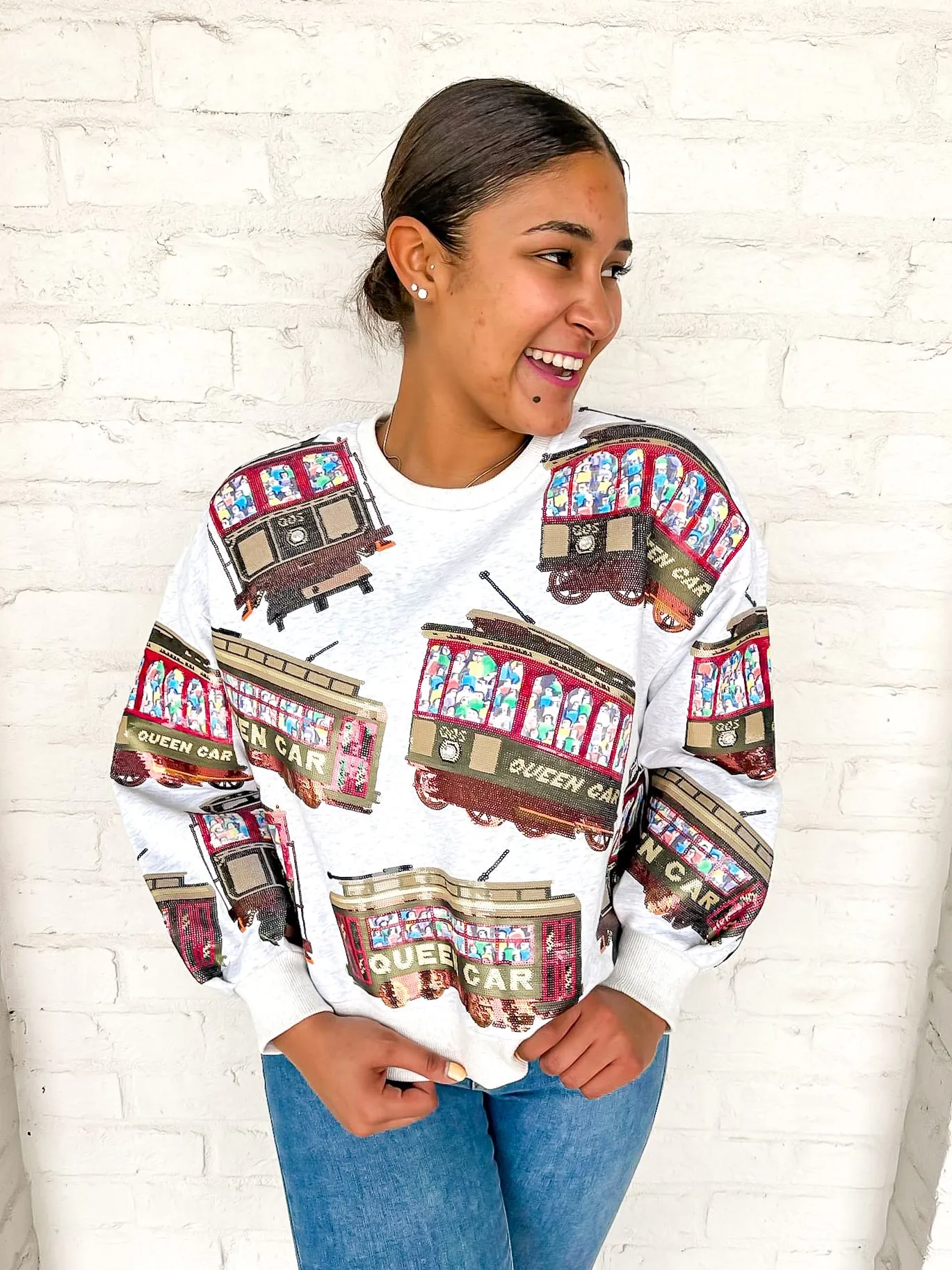 Queen Of Sparkles Streetcars Grey Sweatshirt