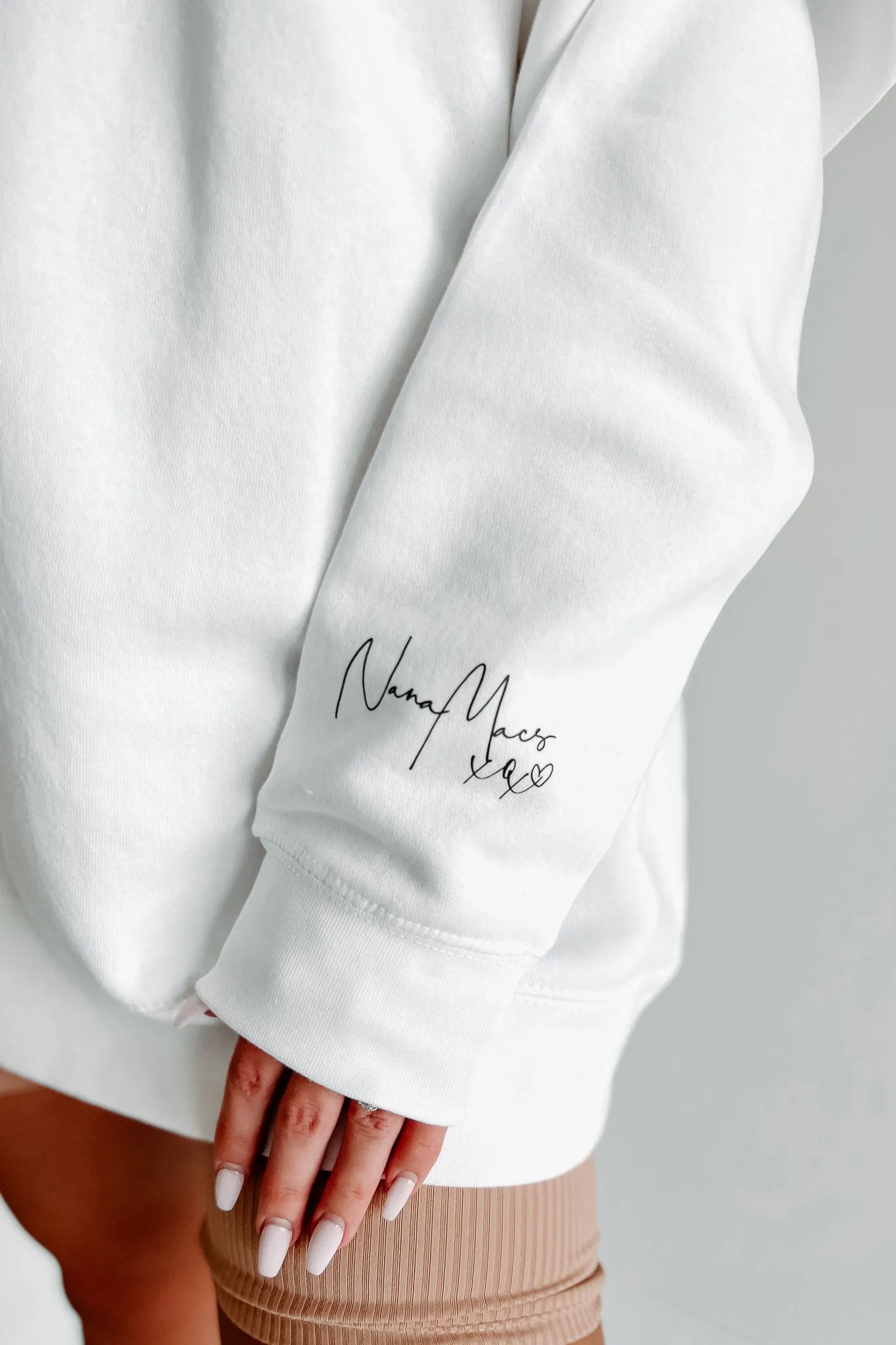 "NanaMacs XOXO" Graphic Crewneck (White/Black Text-Sleeve) - Print On Demand