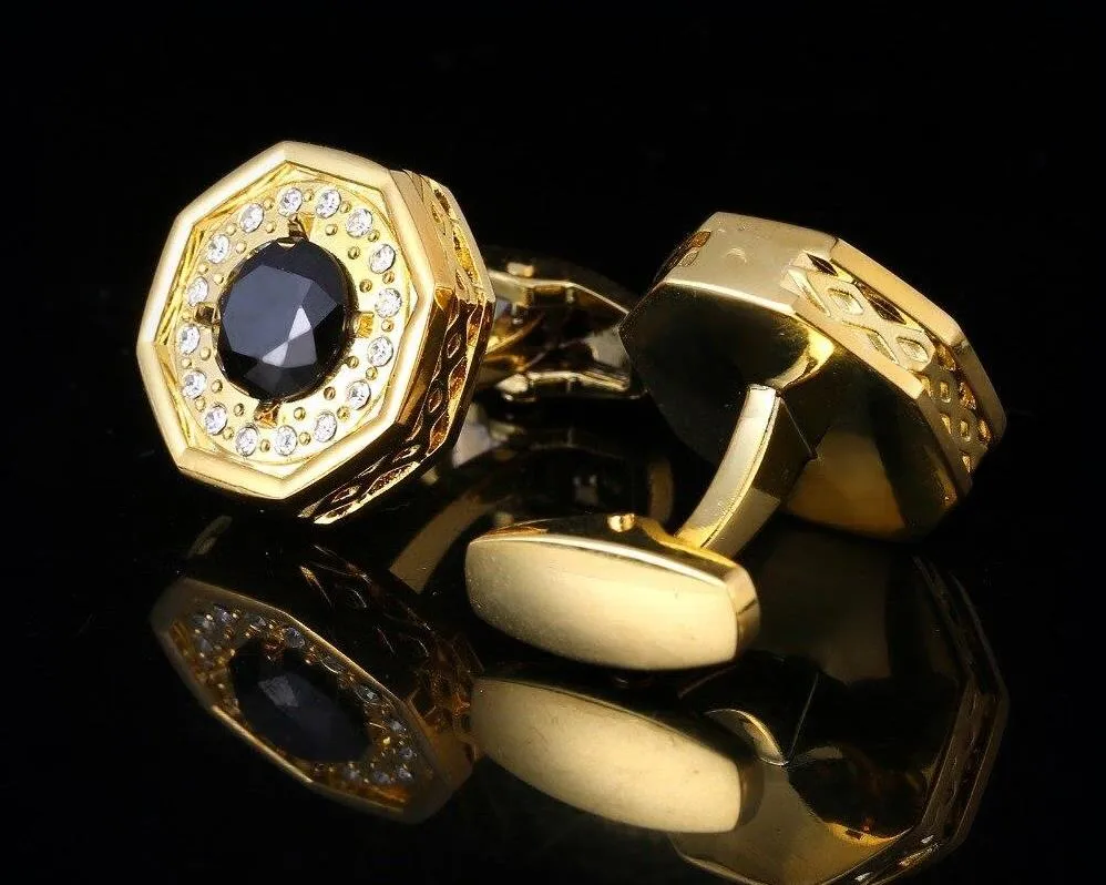 RHINESTONE GOLD CUFFLINKS
