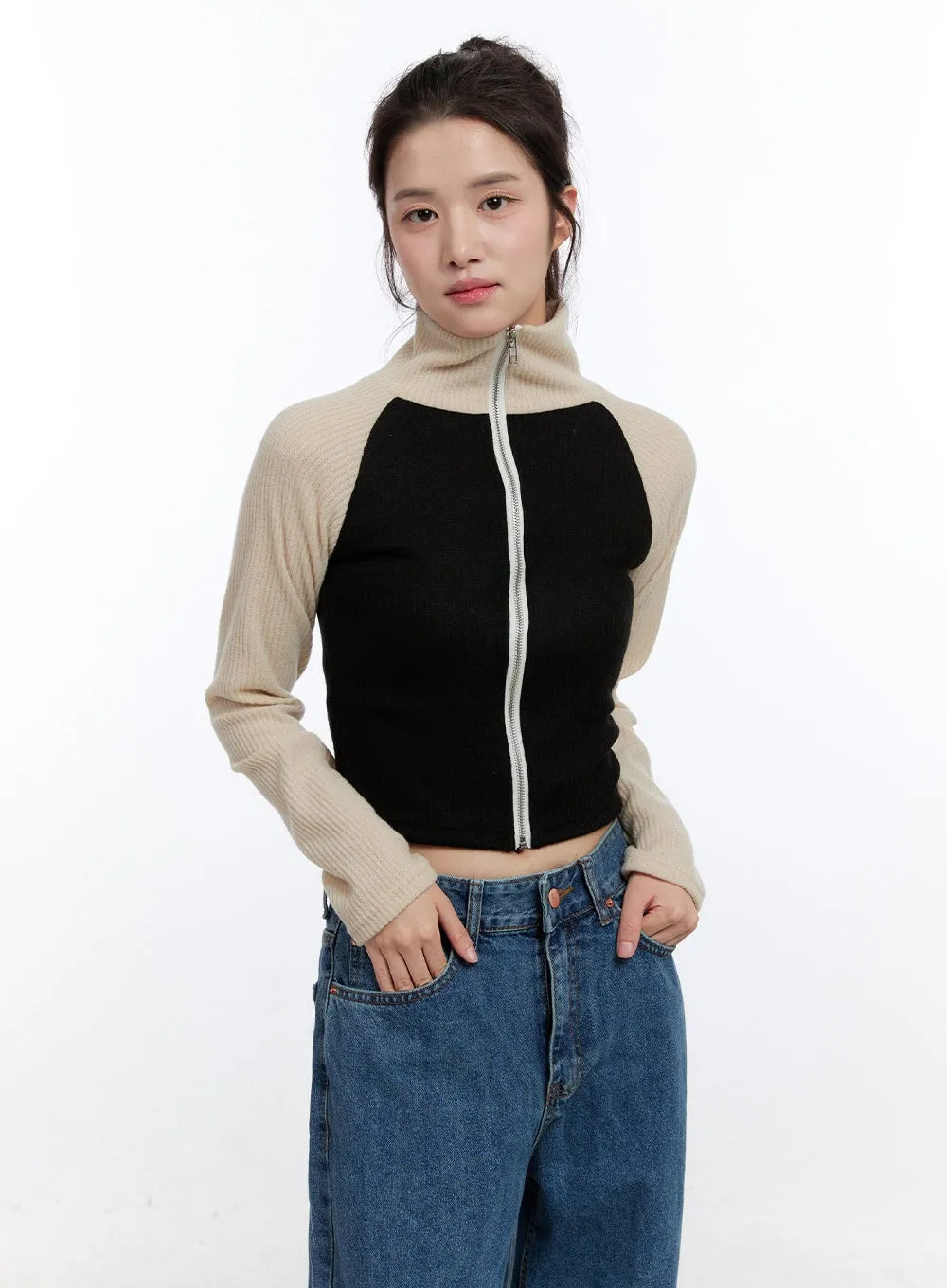 Ribbed Raglan Zip-Up ON418