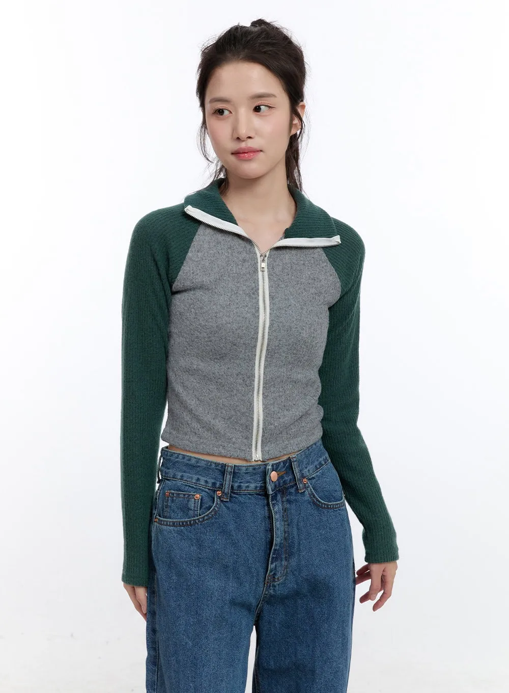 Ribbed Raglan Zip-Up ON418
