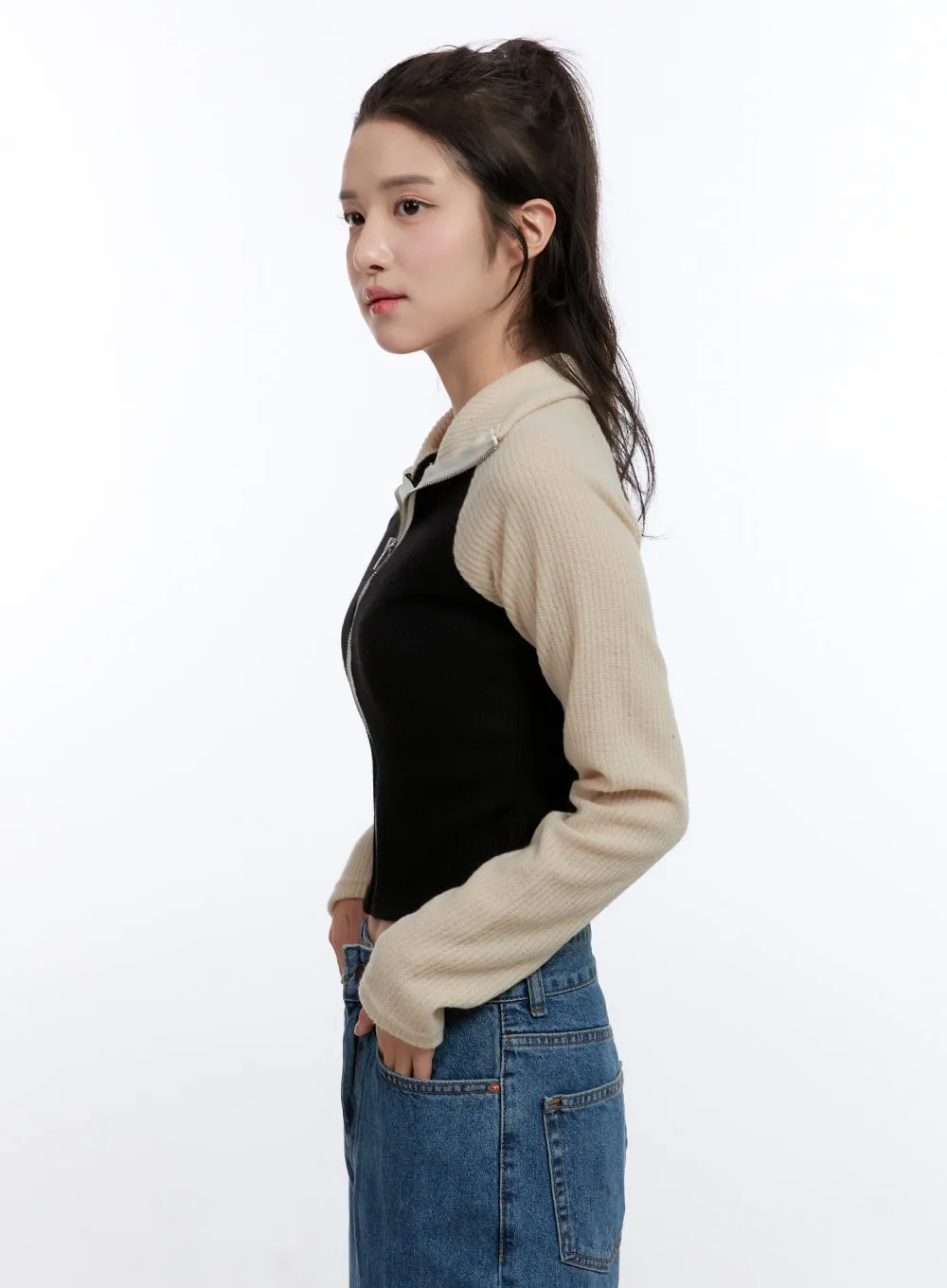 Ribbed Raglan Zip-Up ON418