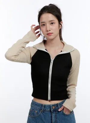 Ribbed Raglan Zip-Up ON418