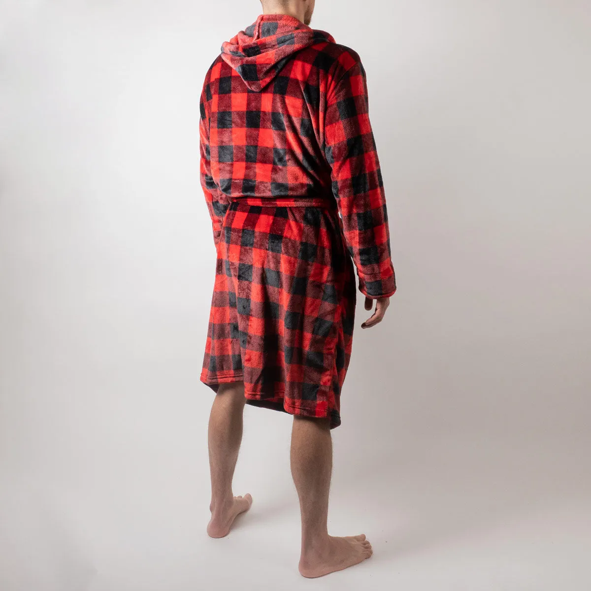 Robe de chambre Wanted rouge avec carreaux et capuchon