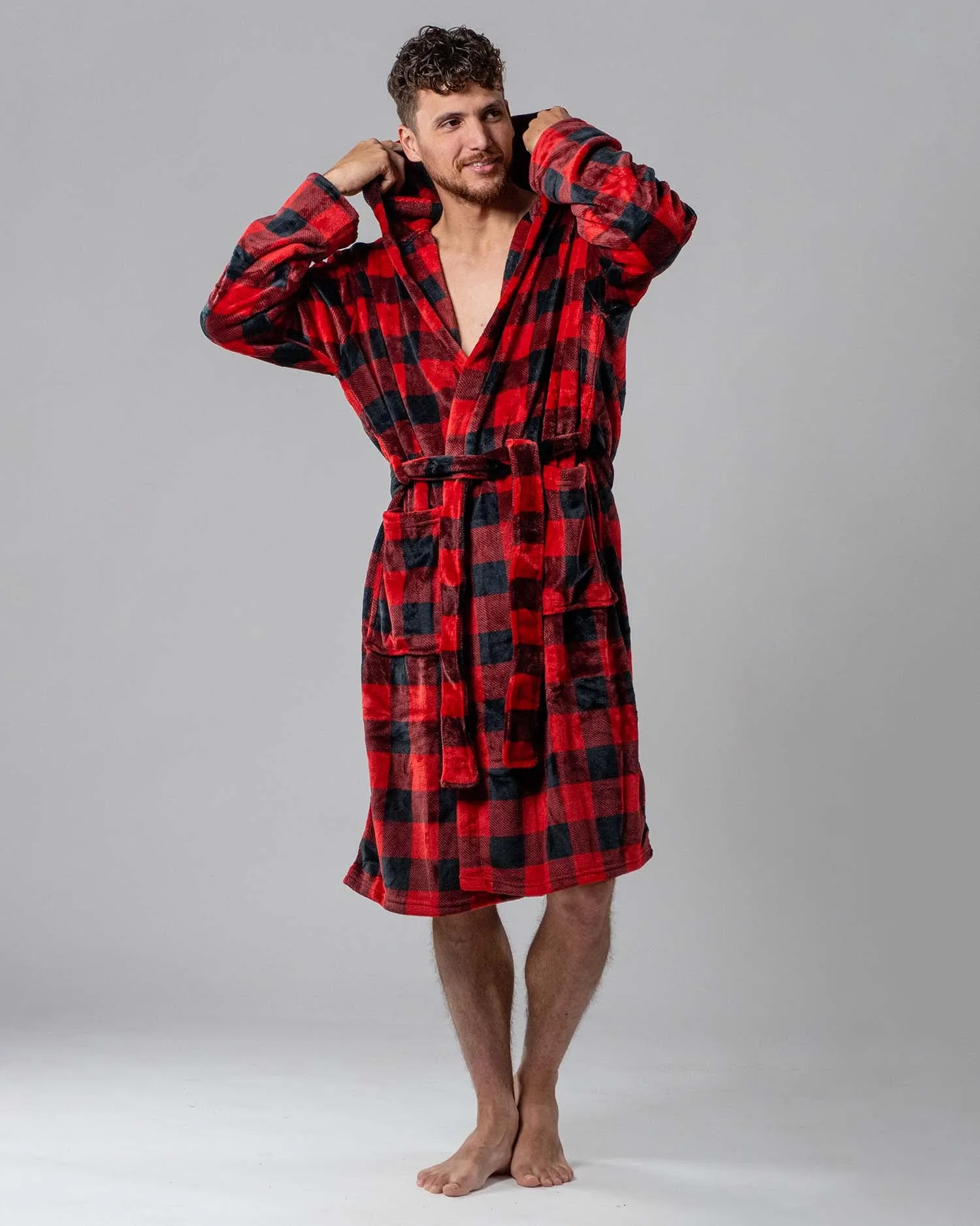 Robe de chambre Wanted rouge avec carreaux et capuchon