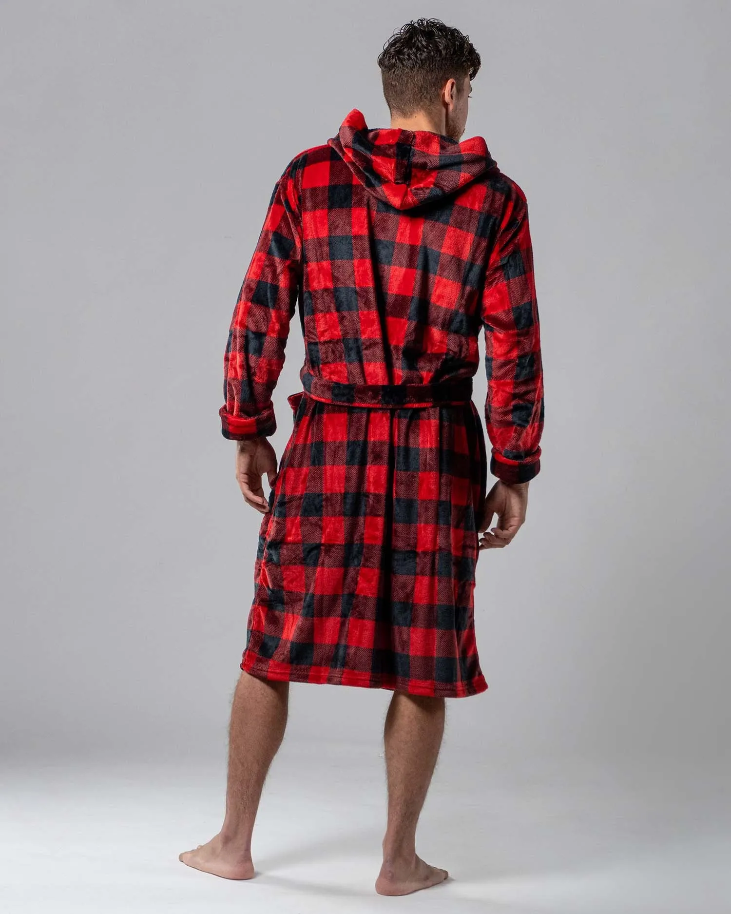 Robe de chambre Wanted rouge avec carreaux et capuchon