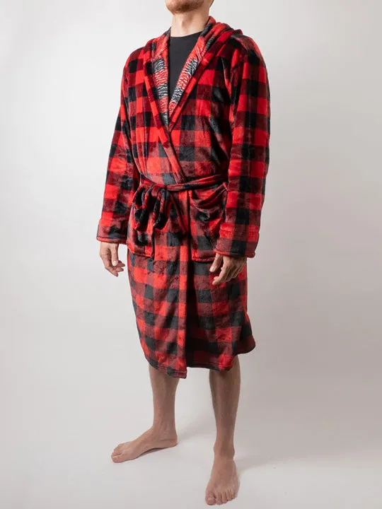 Robe de chambre Wanted rouge avec carreaux et capuchon