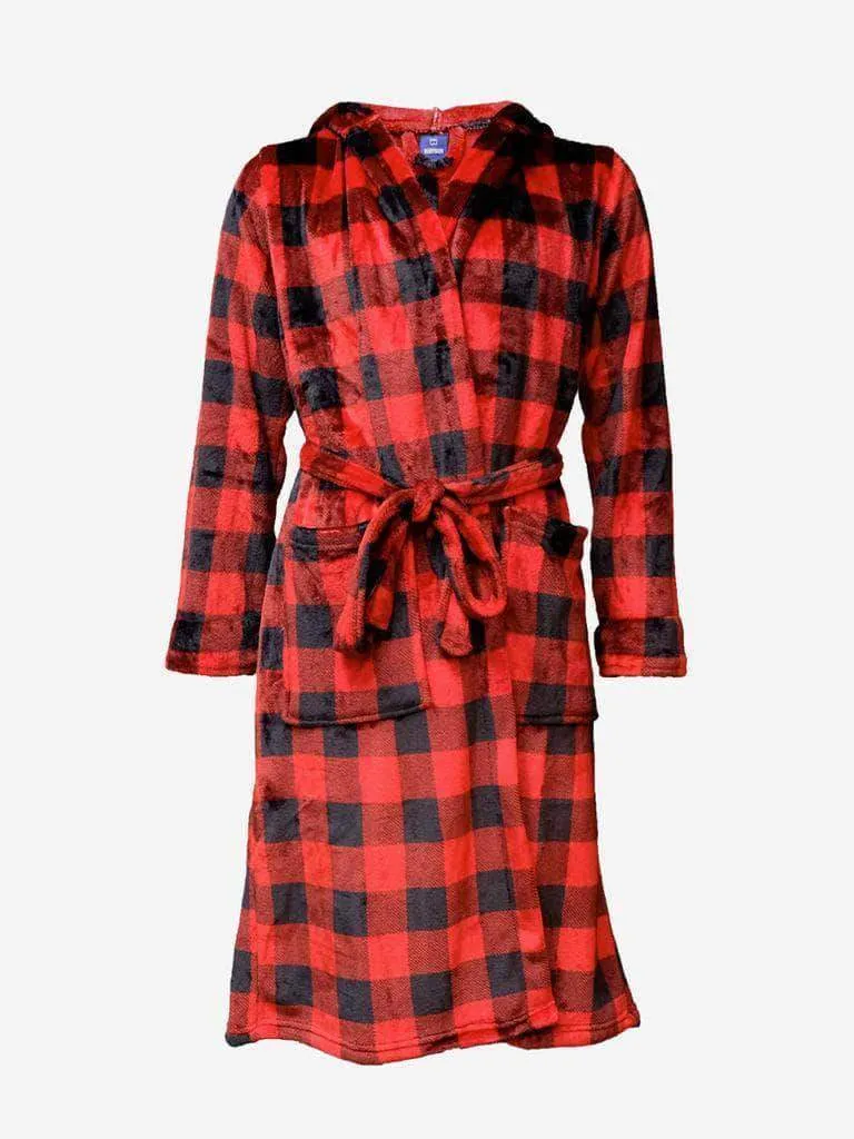 Robe de chambre Wanted rouge avec carreaux et capuchon