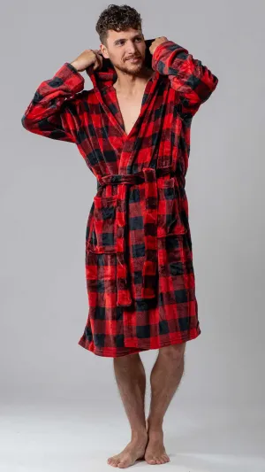 Robe de chambre Wanted rouge avec carreaux et capuchon