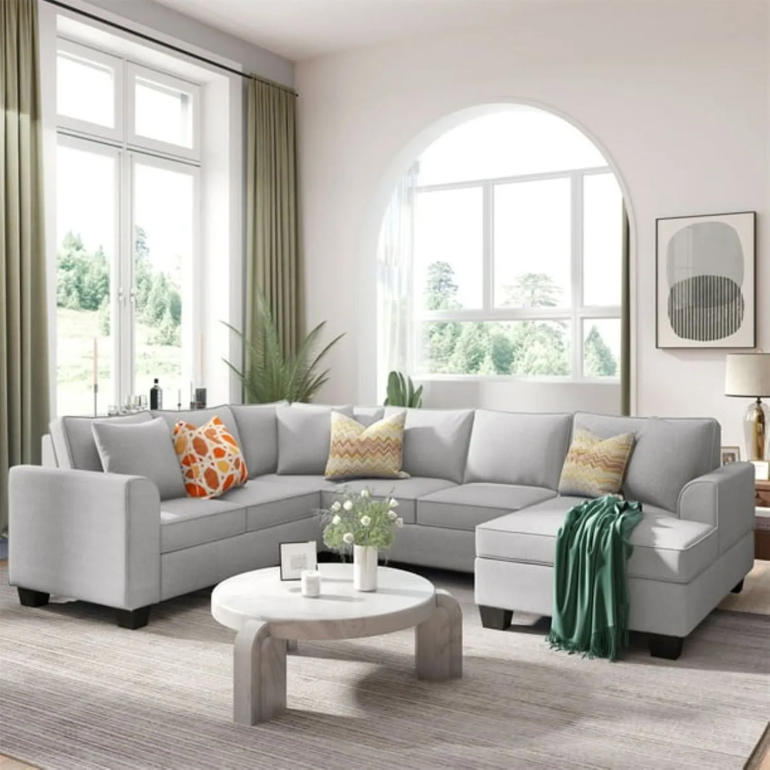 Romilda U Shape 7 Seater Fabric Sofa for Living Room
