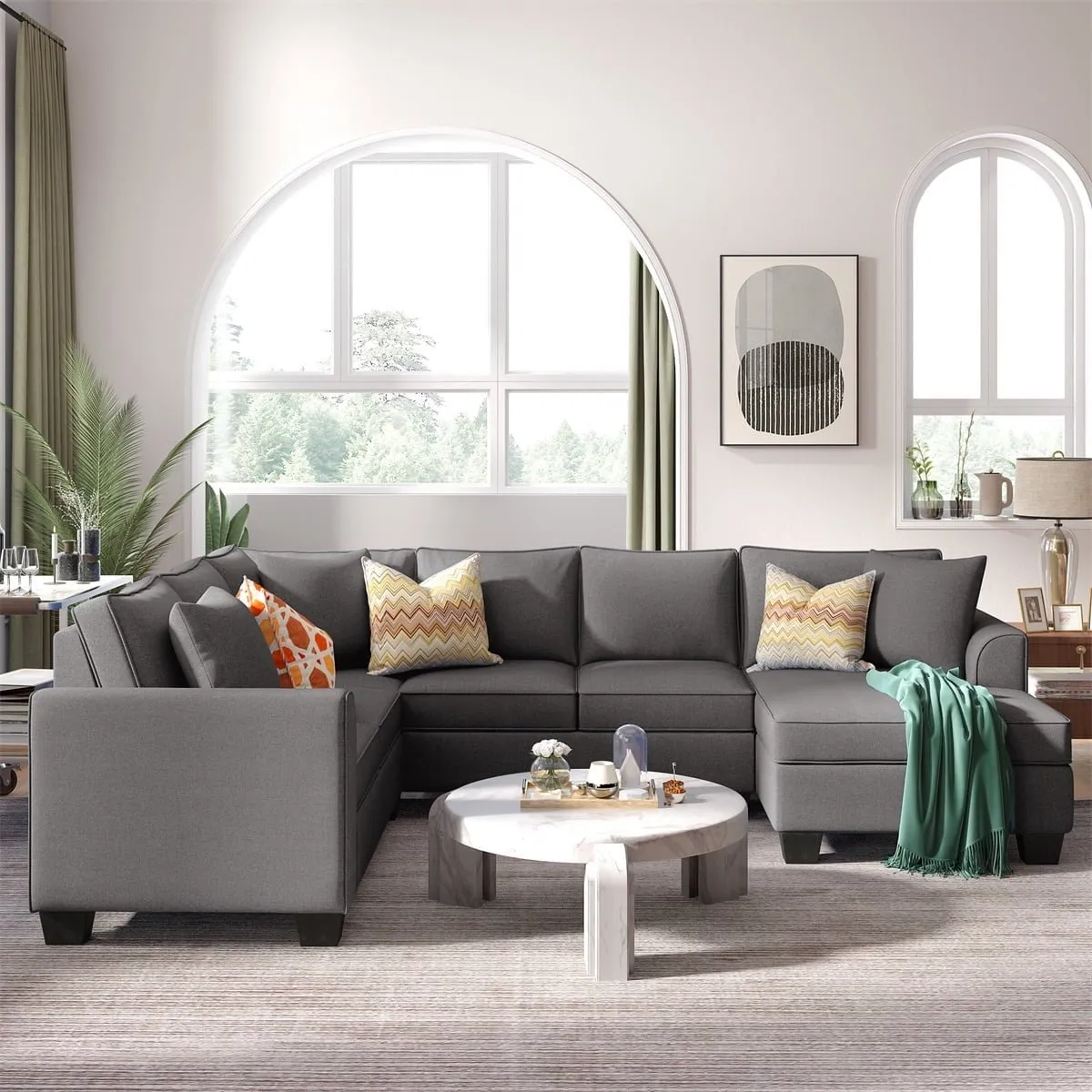 Romilda U Shape 7 Seater Fabric Sofa for Living Room