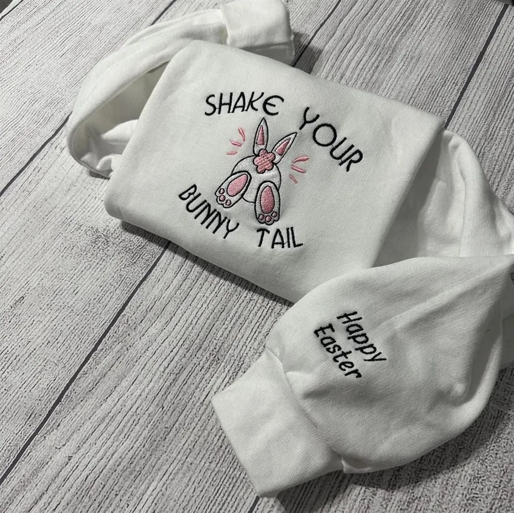 Shake Your Bunny Tail Embroidered Crewneck, Women's Embroidered Sweatshirts