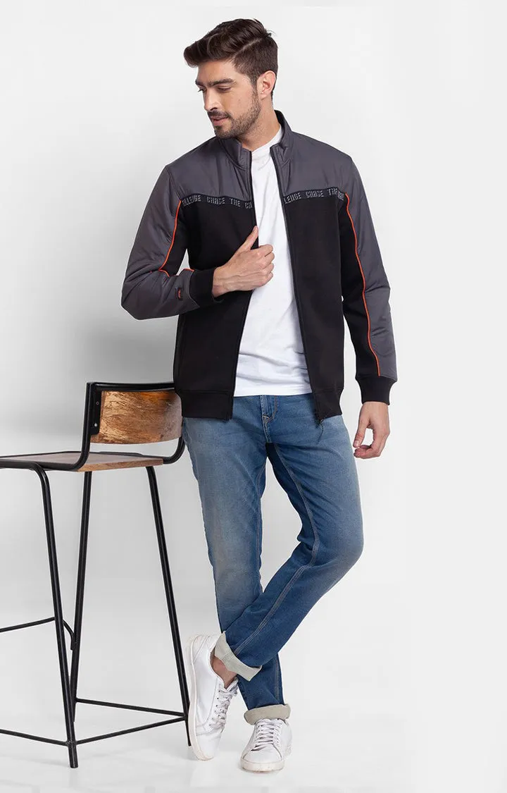 Spykar Black Cotton Full Sleeve High Neck Sweatshirt For Men