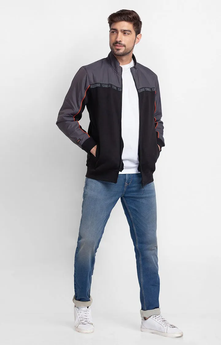 Spykar Black Cotton Full Sleeve High Neck Sweatshirt For Men