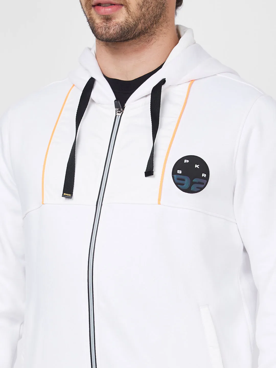 Spykar Hood Full Sleeves White Sweatshirt For Men
