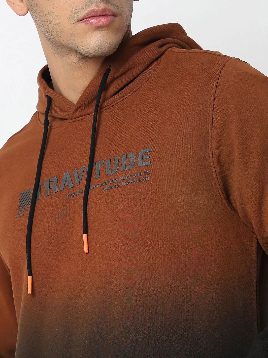Spykar Hooded Full Sleeves Red Sweatshirt For Men