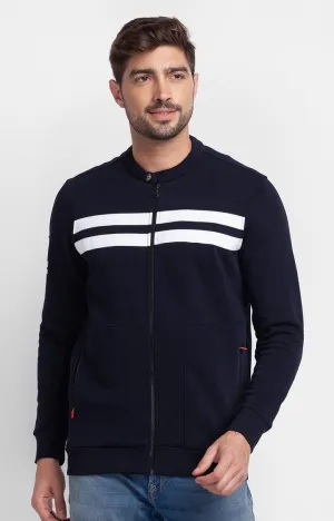 Spykar Navy Blue Cotton Full Sleeve High Neck Sweatshirt For Men