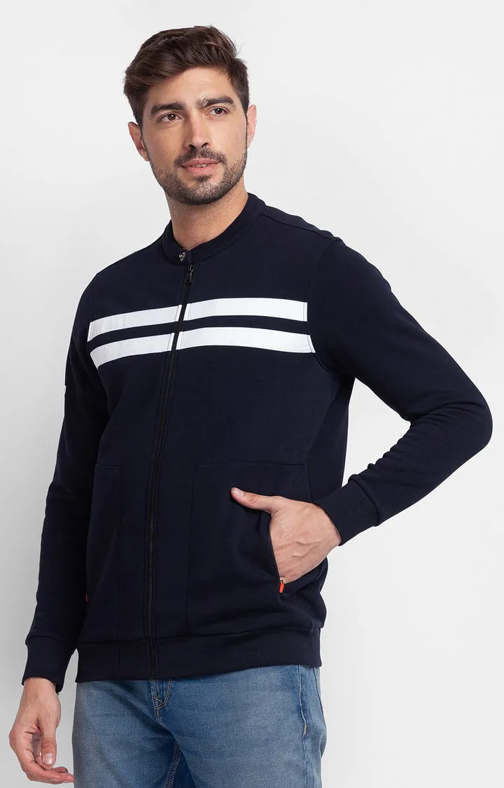 Spykar Navy Blue Cotton Full Sleeve High Neck Sweatshirt For Men