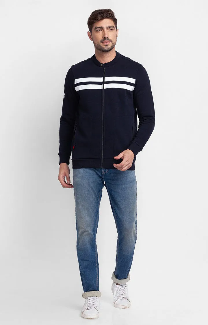 Spykar Navy Blue Cotton Full Sleeve High Neck Sweatshirt For Men