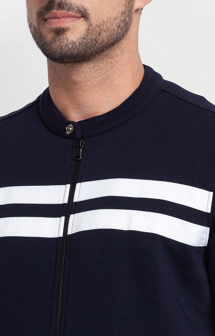 Spykar Navy Blue Cotton Full Sleeve High Neck Sweatshirt For Men