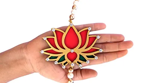 StepsToDo Pichwai Cow and Lotus Hanging. Wooden. Handmade Wall Decor. Jhumki Style Hanging. Cow Cutouts. (Yellow,Pack of 4 Hanging)
