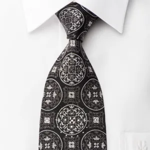 Vito Rufolo Silk Tie Silver Medallions On Black Sparkling With Rhinestones