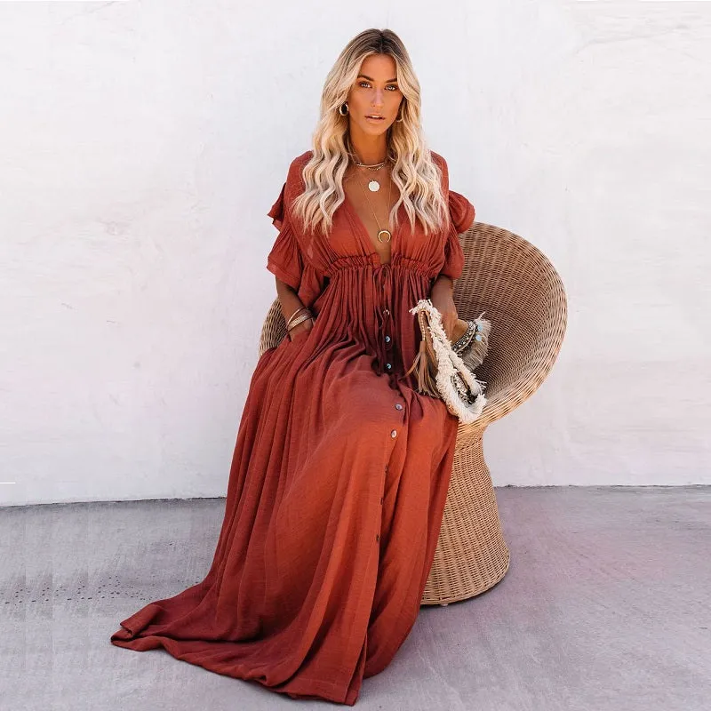 Womens Sexy Bikini Cover-ups Long Tunic Beach Dress